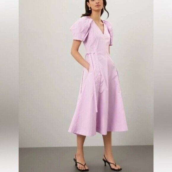 3.1 Phillip Lim Dresses & Skirts - 3.1 Phillip Lim Puff Sleeve Side Tie Poplin Flare Dress Midi Length Purple Read•
